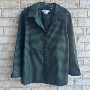 Foxcroft NYC 3/4 Sleeve Button Up Collared Green/Black Striped Shirt Size 22W